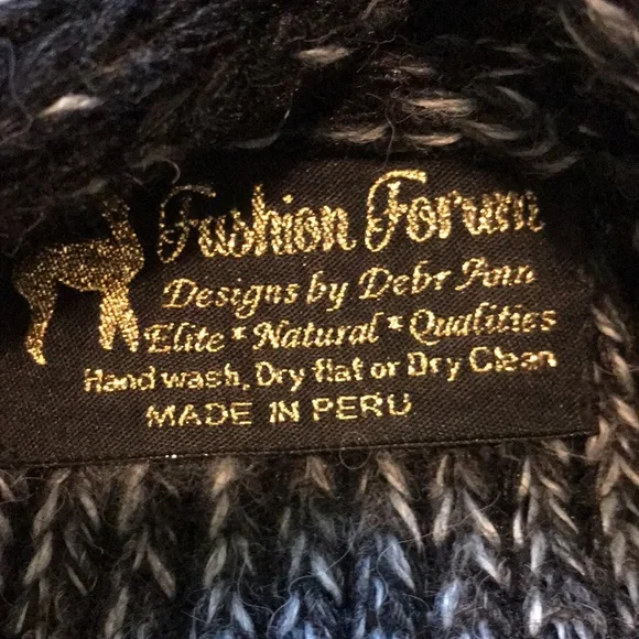 Black gray striped open cardigan alpaca sweater - Picture 2 of 7